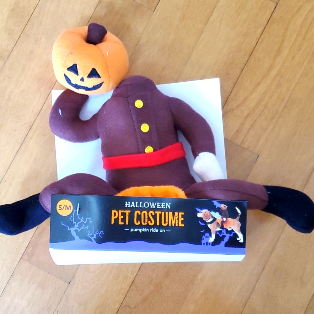 DOG COSTUME Headless Horseman Pumpkin Rider Size Sm/Med Halloween On Back NWT